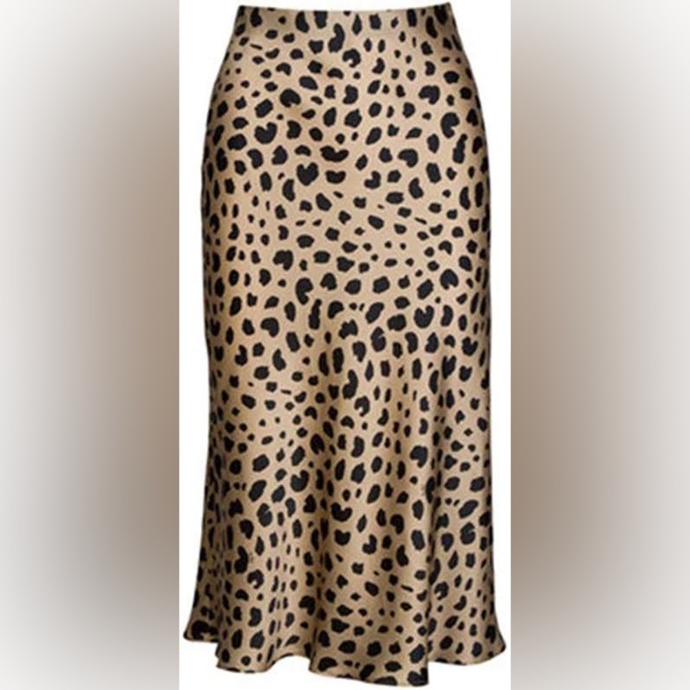 Hot Kiss size S satin leopard print midi skirt